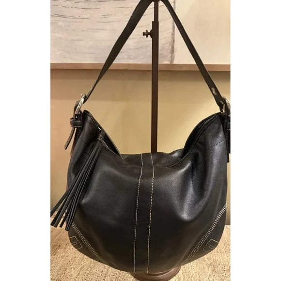 Y2K‎ Coach Soho Black Leather Medium Hobo Tassel Shoulder Bag 8A03 - Picture 2 of 16